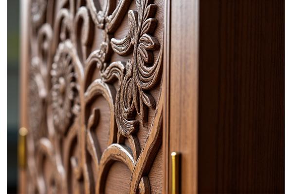 Intricately carved hand-crafted wooden cabinet.
