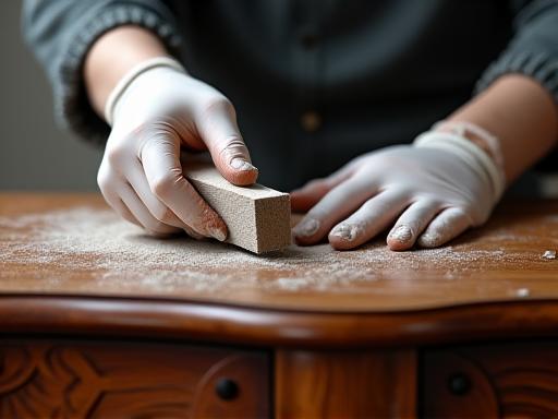 Close-up of an artisan restoring antique wooden furniture