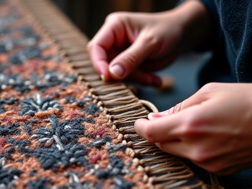 Close-up of intricate hand-woven carpet pattern