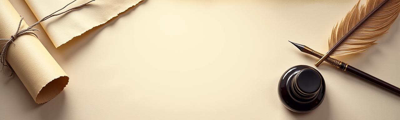 Elegant parchment paper with a quill pen and ink, symbolizing legal documentation.